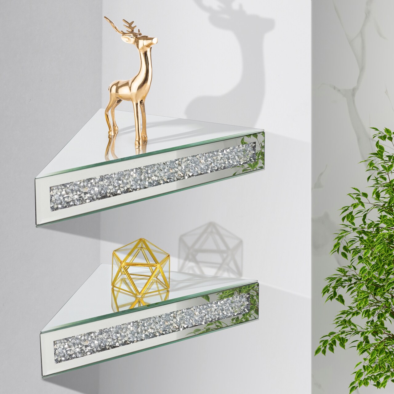 Creekview Home Emporium Corner Shelves 2pk - Corner Curio Mirrored Glass Shelf